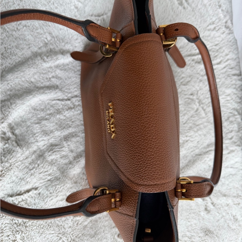 Authentic Prada Caramel Vitello Leather Satchel with Gold Hardware - Picture 6 of 9